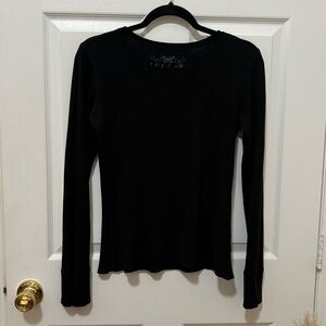 dELiA*s Black Fitted Waffle Knit Long Sleeve Tee